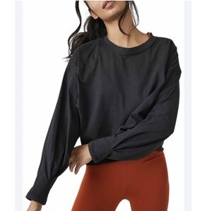 Free People FP Movement Long Sleeve Inspire Layer Cropped Top XL Gray Charcoal